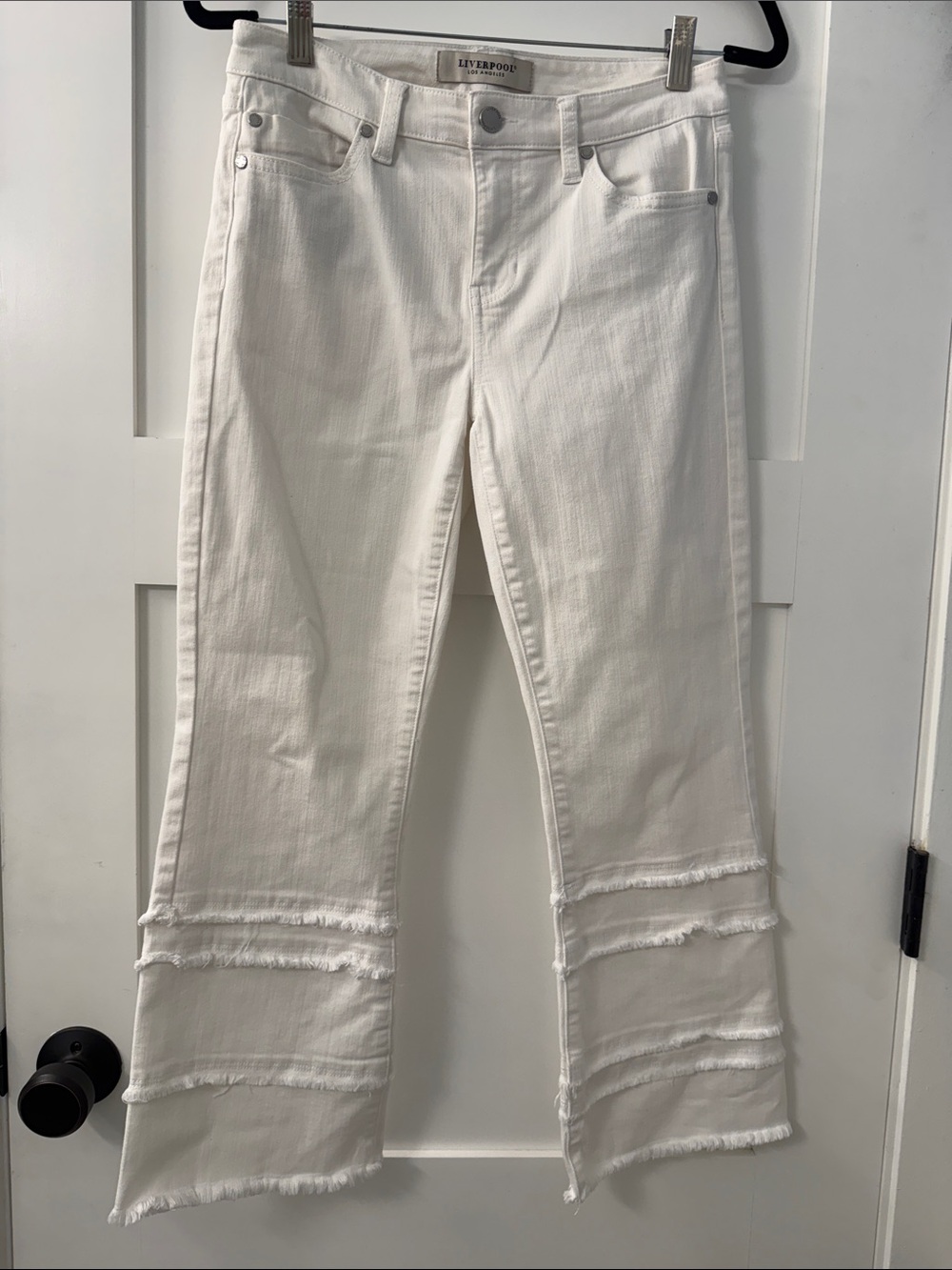 Liverpool - Hannah Cropped Flare Jeans with Frayed Tiered Hem - Picture 4 of 7